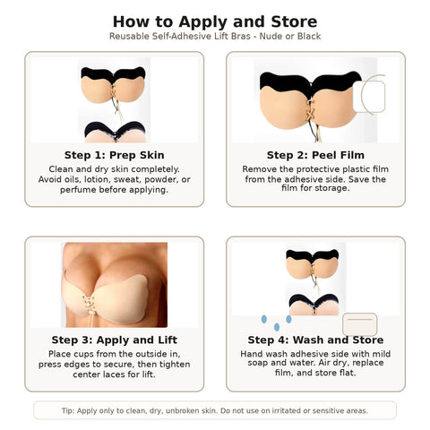 How to Apply and Store Self-Adhesive Lift Bras Nude or Black Round or Butterfly Wings