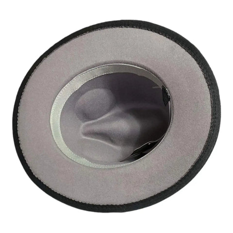 Stiff Brim Shades of Gray Fedora Hat under neath