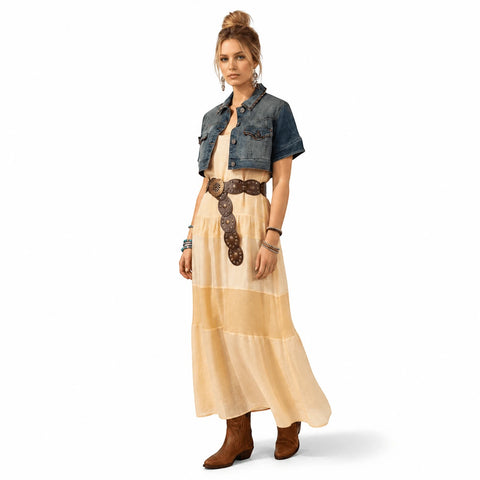 Short Sleeve Cropped Jean Jacket - XL / Slim / blue/brown - Cropped Jackets