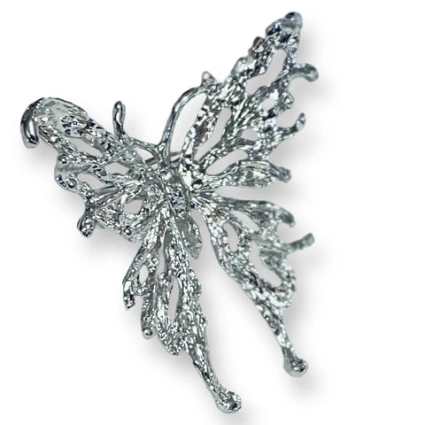 Silver Big Butterfly Flying Ring with wide filigree cutout wings and adjustable band – statement fairycore fashion jewelry for women