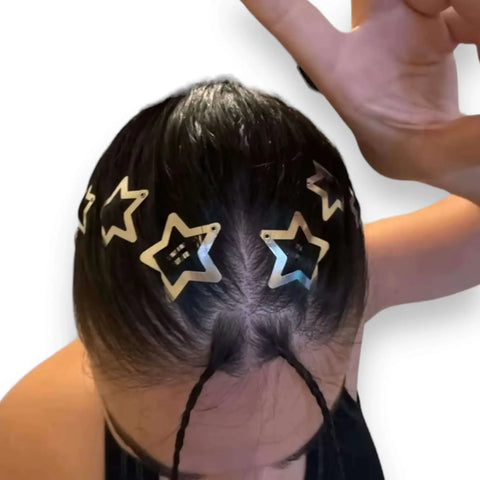 set of 25 silver celestial star hair clips five point metal stars snap back closure cosmic y2k hair accessories