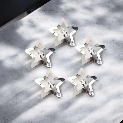 set of 25 silver celestial star hair clips five point metal stars snap back closure cosmic y2k hair accessories
