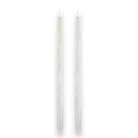 Silver Chain Tassel Long Dangle Earrings
