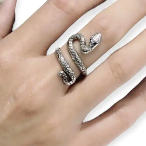 Silver Coiled Snake Ring Open Band Ring Size 9- Wild Time Fashion 