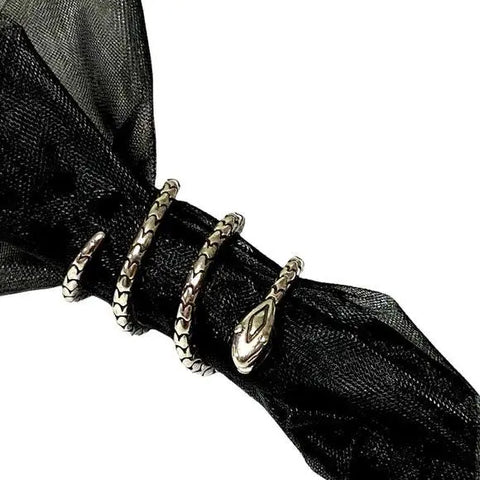 Crawling Elongated Silver Textured Snake Serpent Ring
