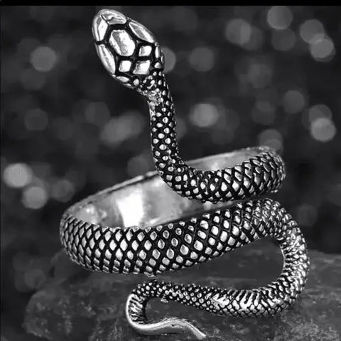  Silver Snake Ring Coiled Serpent Open Band Ring 