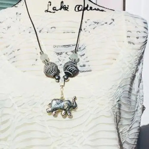 Women's Silver Elephant Animal Print Beads Necklace - FREE SHIPPING USA - Wild Time Fashion 