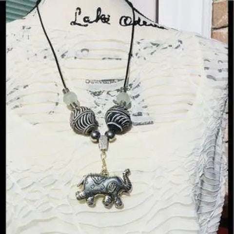 Women's Silver Elephant Animal Print Beads Necklace - FREE SHIPPING USA - Wild Time Fashion 