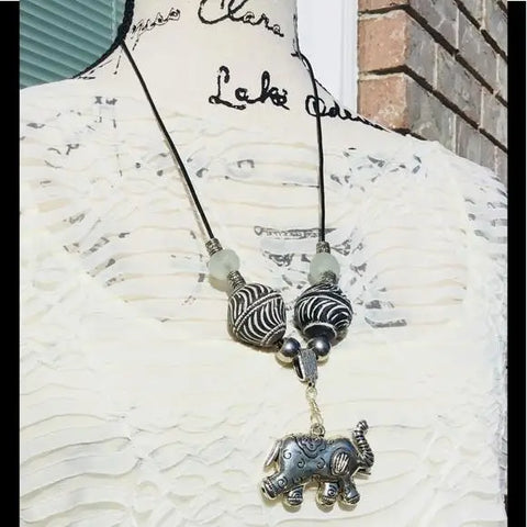 Women's Silver Elephant Animal Print Beads Necklace - FREE SHIPPING USA - Wild Time Fashion 