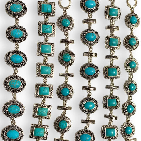 Silver Filagree Turquoise Toggle Bracelets