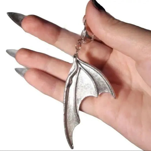 Silver Hanging Bats Wings Pierced Earrings Jewerly - Wild Time Fashion 