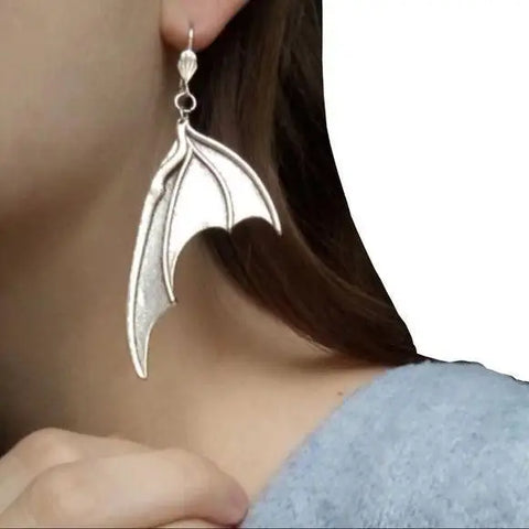 Silver Hanging Bats Wings Pierced Earrings Jewerly - Wild Time Fashion 