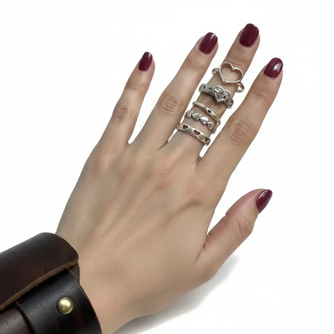 Dainty Silver Heart Stacking Rings Set women's 5 minimalist wrap rings