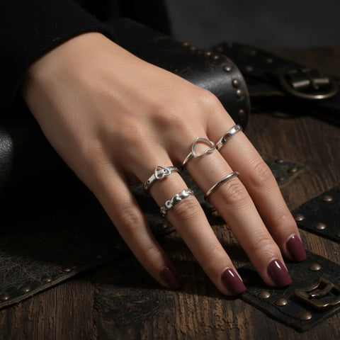Dainty Silver Heart Stacking Rings Set women's 5 minimalist wrap rings