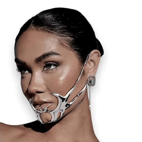 Silver Metal CyberPunk Face Chain Mask