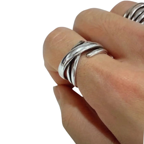 Women's Silver Adjustable Multi Wire Wrap Ring in 925 sterling silver with open cuff band