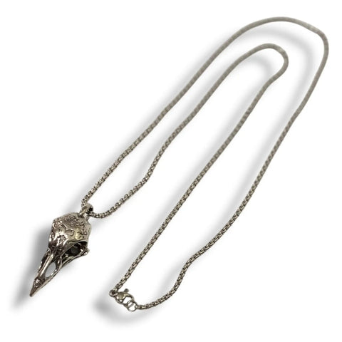silver tone raven skull pendant on box chain necklace gothic raven skull necklace inspired by odin’s ravens