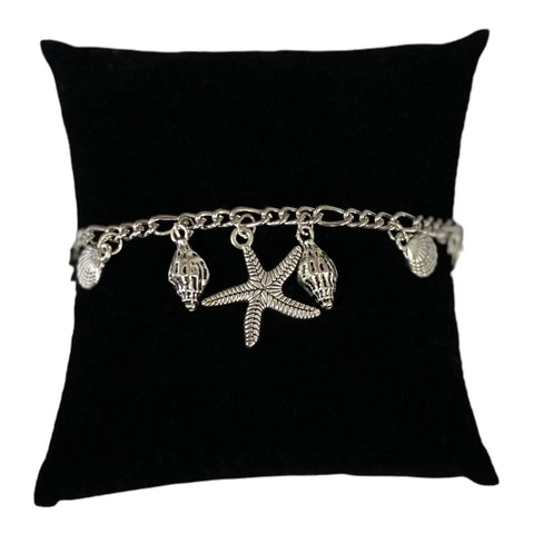 Silver Starfish Anklet Coastal Chic Ankle Wrap -One Size 