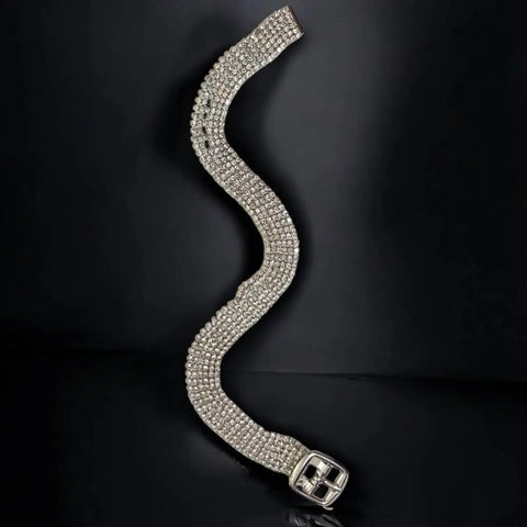 Silver Sparkle Rhinestone Buckle Anklet Adjustable to fit 8-9" 