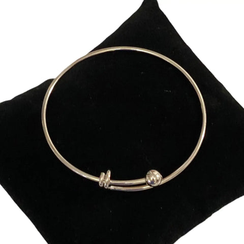 Silver Tension Bangle Bracelet with removable bead, minimalist stackable design, women's one size