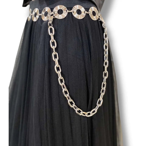 Silver Textured Cut Out Metal Link Belt adjustable add pants chains to accessorize