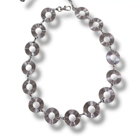 Silver Textured Cut Out Metal Link Belt adjustable chain belt