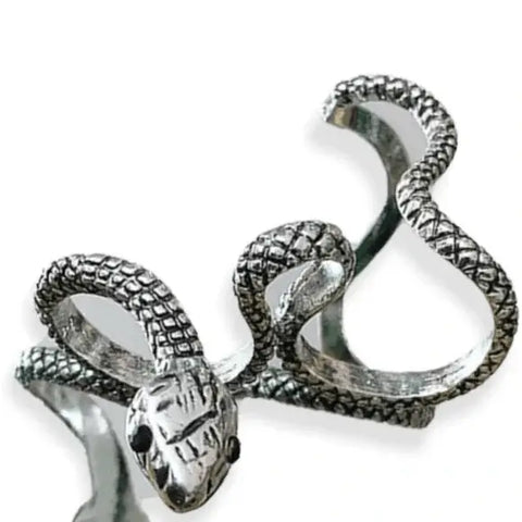 Dual Finger Silver Snake Wrap Open Band Ring