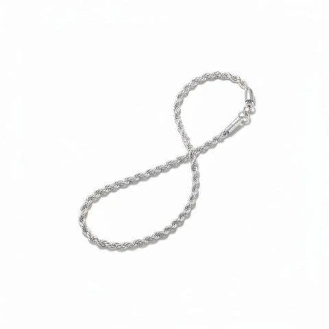 Silver Twisted Spiral Rope Chain Bracelet in 925 sterling silver with 4mm width and lobster clasp closure flat lay 8.5"