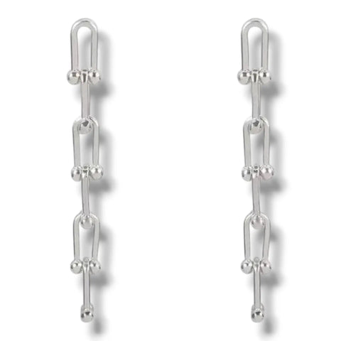 Silver U Link Dangle Earrings - Interlocking U Stud Earrings / Silver / One Size - Women’s Earrings