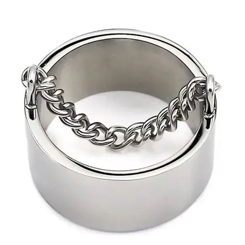 Silver Wide Band Chain Charm Ring