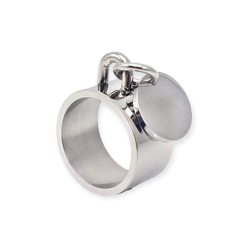 Silver Wide Band Dangle Coin Charm Ring