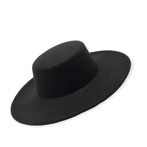 Sleek Black Extra Wide Brim Fedora Hat