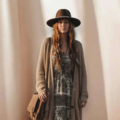 Sleek Wide Brim Fedora Hat with removable gold black lace chain band in red, dark brown and light gray 