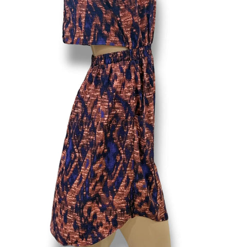 Sleeveless Abstract Knee Length Dress pink purple front pockets cropped top casual dress