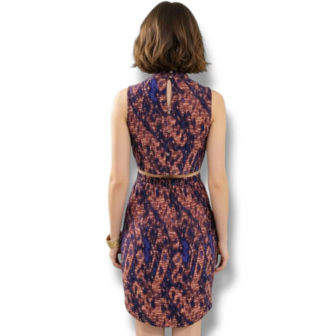 Sleeveless Abstract Knee Length Dress pink purple front pockets cropped top casual dress