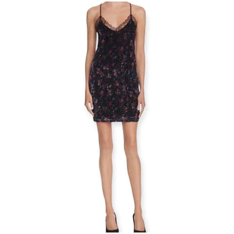 Sleeveless Black Floral Velvet Slip Mini Dress