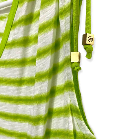 shoulder detailed with MK charm tassels sleeveless green white cotton top