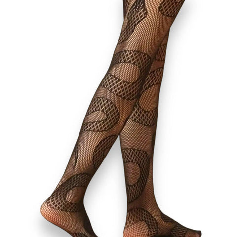 Snake Bites Black Fishnet Tights – Gothic or Rhinestone Serpent Style