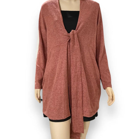 Soft Brown Cardigan with Bow Tie Sash