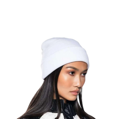 Solid Color Lightweight Fisherman Beanie skull cap in soft acrylic shown cuffed and slouchy styles white