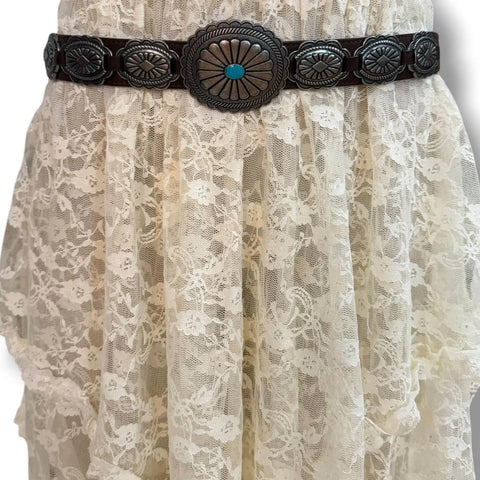 Southwestern Navajo Style Link Elastic Waist Belt - brown/one size /Women’s Belts