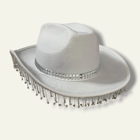 Sparkling Fringe White Cowboy Hat - White / One size / Adults - Cowboy Hats