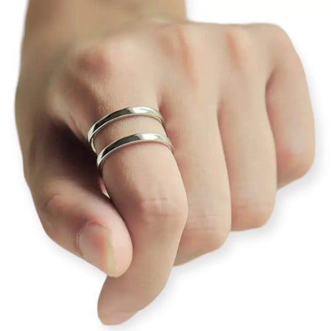 Sterling Silver Adjustable Double Band Cuff Ring - Wild Time Fashion