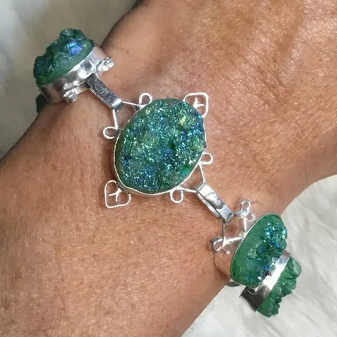 Women's Sterling Silver Aura Quartz Adjustable Toggle Custom Bracelet  