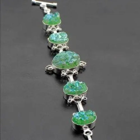 Women's Sterling Silver Aura Quartz Adjustable Toggle Custom Bracelet 