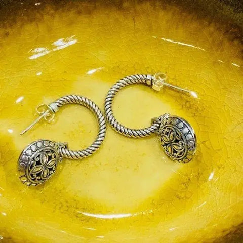 Sterling Silver Braided Hoops Sliding Charm Earrings