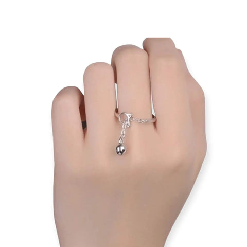 Sterling Silver Cat Chasing Ball Charm Ring