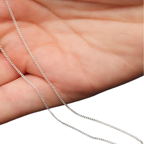 holding necklace Sterling Silver Dainty Chain Necklace 30 inch with slim curb links, lobster clasp, and charm-ready layering style