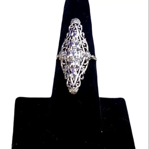 Women's Filagree Elongated Sterling Silver Ring Jewelry