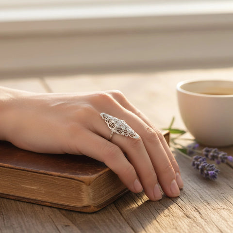 Sterling Silver Elongated Filigree Ring - 8 / Silver / Female - Women’s Rings